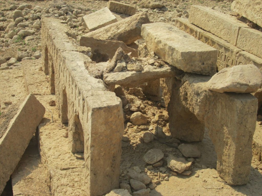 View of fallen slabs of graves